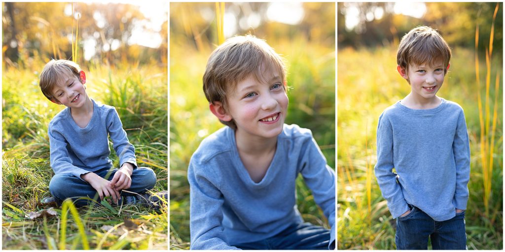 Little boy in golden sun at Edina Nine Mile Creek Family Photography