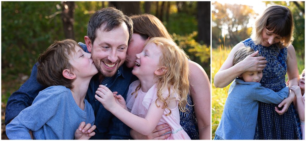Family hugs and kisses at Edina Nine Mile Creek Family Photography