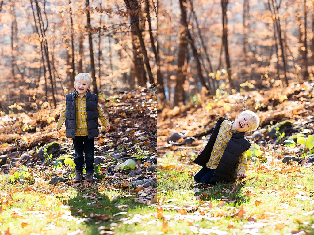 Eden Prairie Family Photos - boy playing in leaves