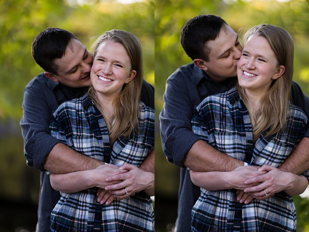 Lake Nokomis Engagement Photos - Couple hugging