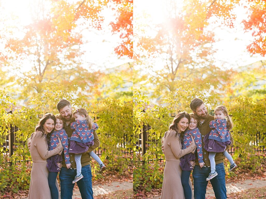 Fall family photos in St. Paul, MN with yellow and orange leaves.