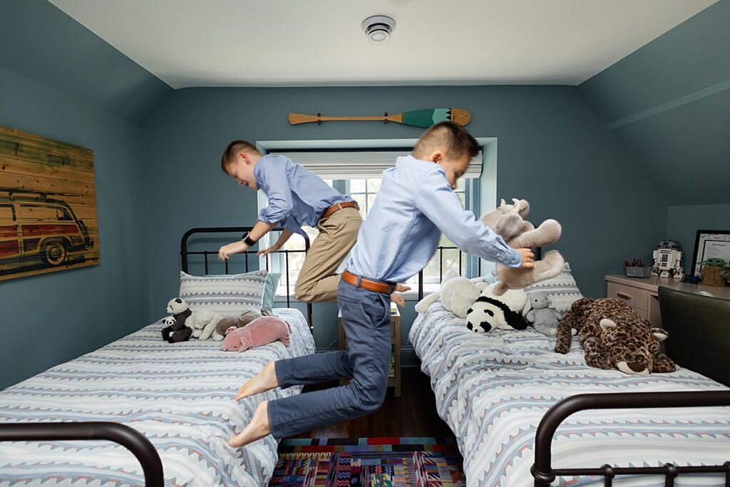 Edina Family Photography Jumping on Beds