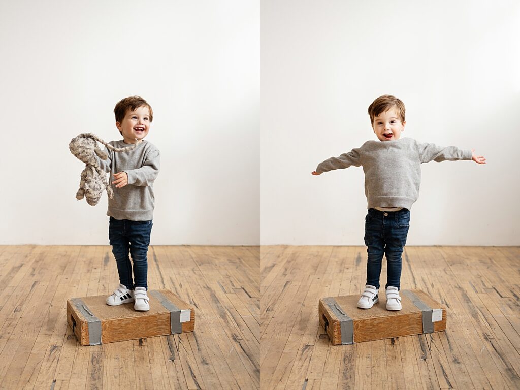 10 Tips to Make Your Family Photos Fun, NE Minneapolis Studio Boy Standing on Box