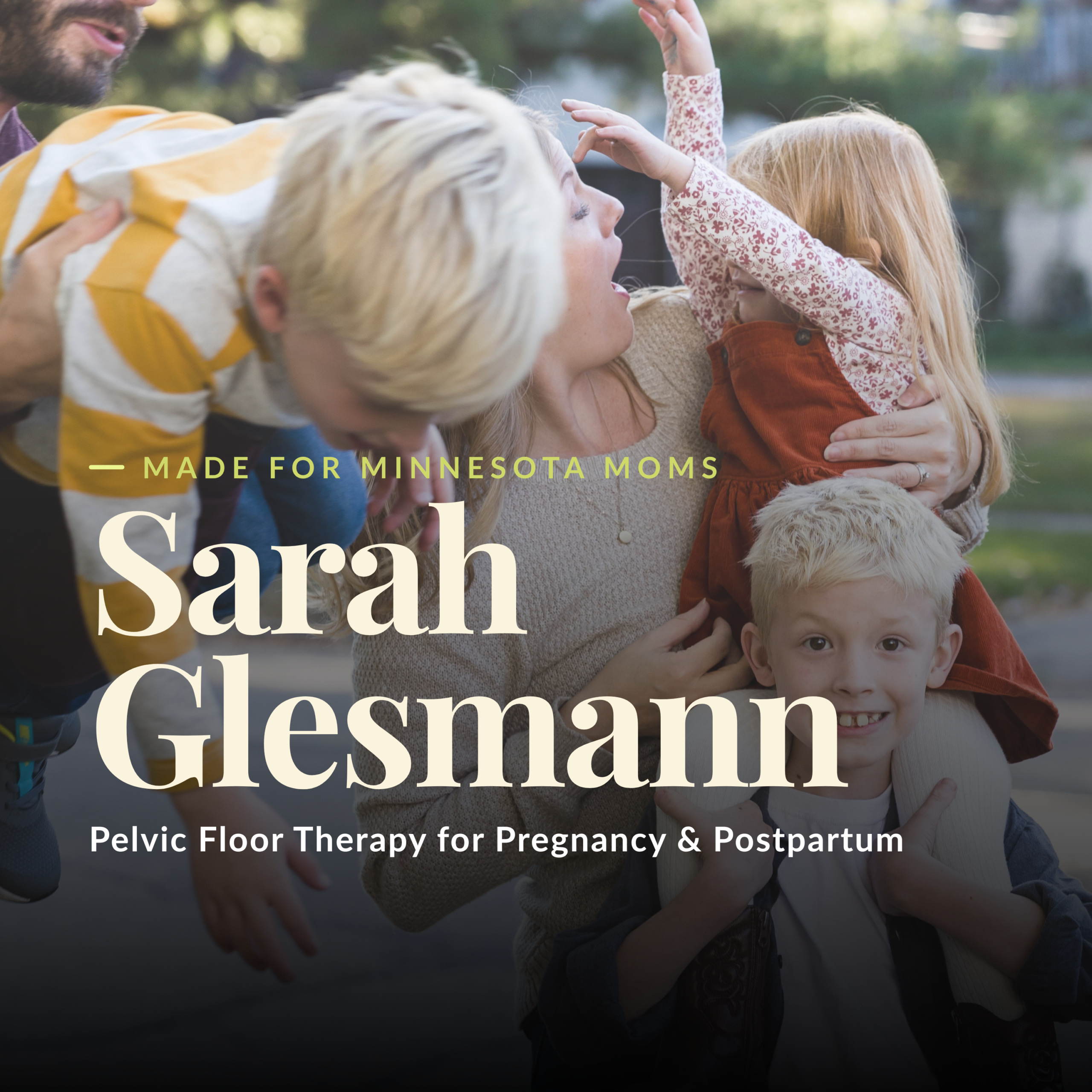 Made for Minnesota Moms episode graphic featuring Sarah Glesmann, pelvic health physical therapist and owner of Sakura Pelvic Health in St. Paul, MN.